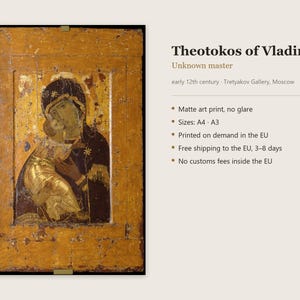 Theotokos of Vladimir Print, Byzantine Art Poster, Famous Painting Wall Art, A4 A3, Printed in EU image 5