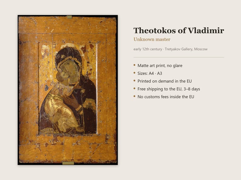 Theotokos of Vladimir Print, Byzantine Art Poster, Famous Painting Wall Art, A4 A3, Printed in EU image 5