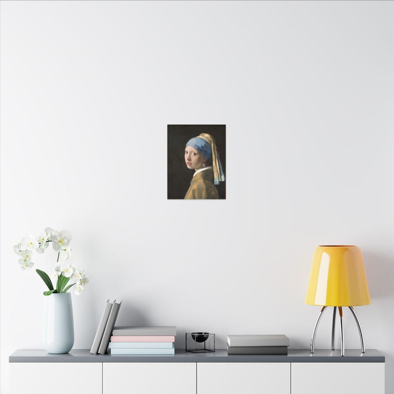 La joven de la perla, Johannes Vermeer – Cuadro en lienzo, Siglo de Oro neerlandés, pintura famosa, listo para colgar imagen 4
