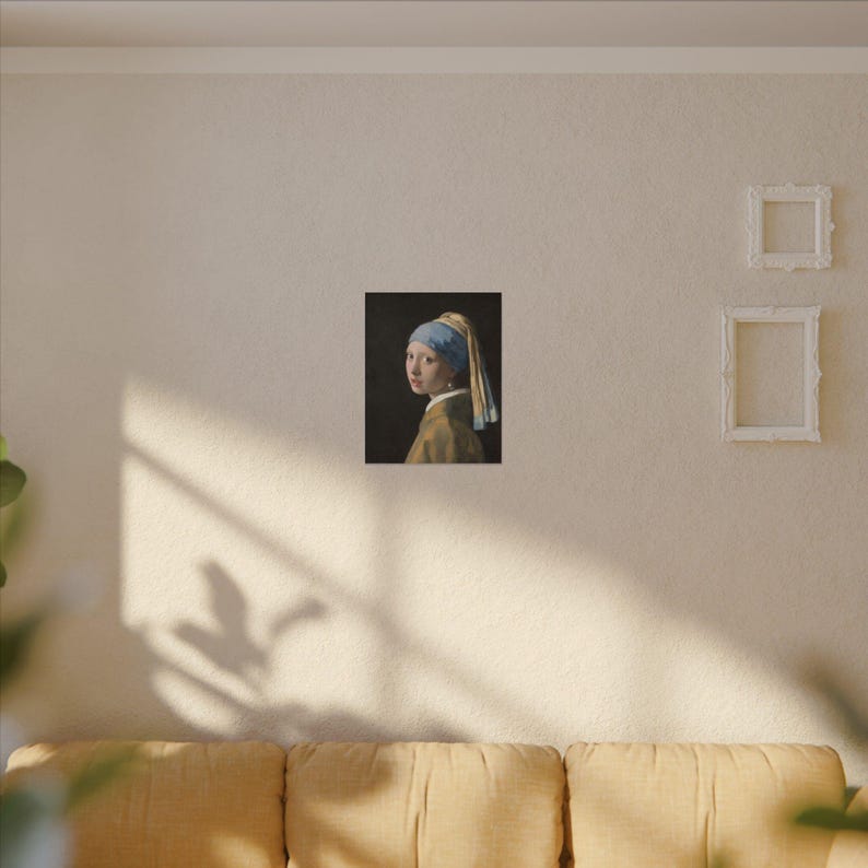 La joven de la perla, Johannes Vermeer – Cuadro en lienzo, Siglo de Oro neerlandés, pintura famosa, listo para colgar imagen 7