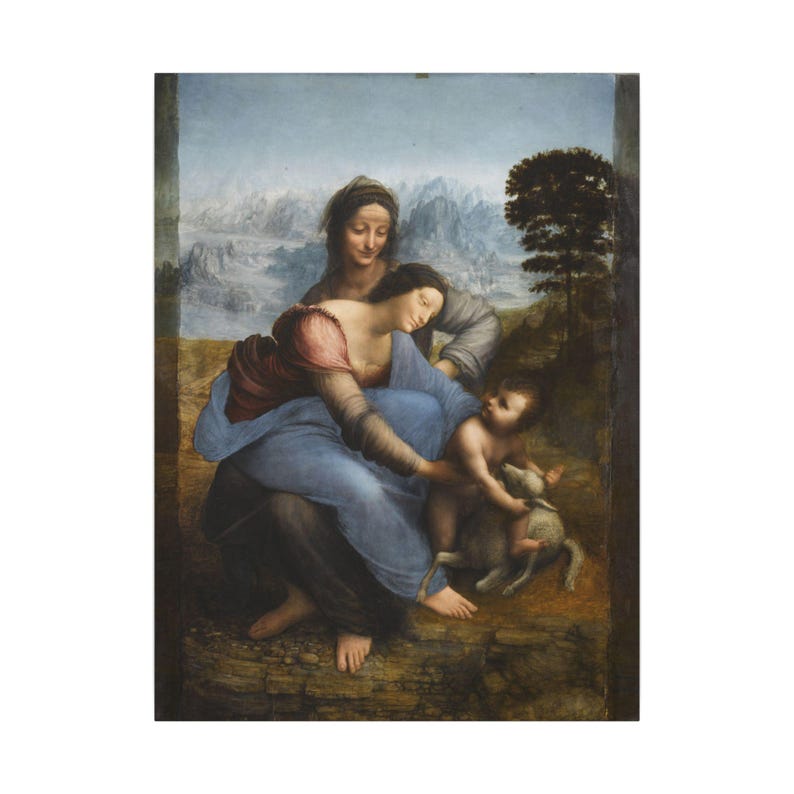La Virgen, el Niño Jesús y Santa Ana, Leonardo da Vinci – Cuadro en lienzo, Renacimiento, pintura famosa, listo para colgar imagen 13