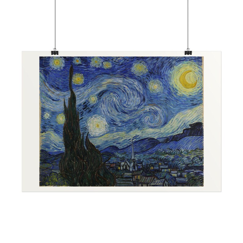The Starry Night Print by Vincent van Gogh, Post Impressionism Art Poster, Famous Painting Wall Art, A4 A3 A2, Printed in EU image 3