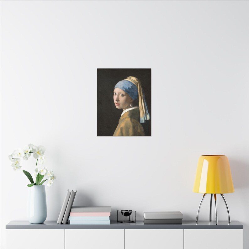 La joven de la perla, Johannes Vermeer – Cuadro en lienzo, Siglo de Oro neerlandés, pintura famosa, listo para colgar imagen 8