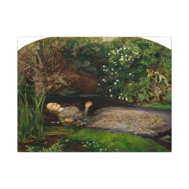 Ofelia, John Everett Millais – Cuadro en lienzo, Prerrafaelismo, pintura famosa, listo para colgar imagen 5
