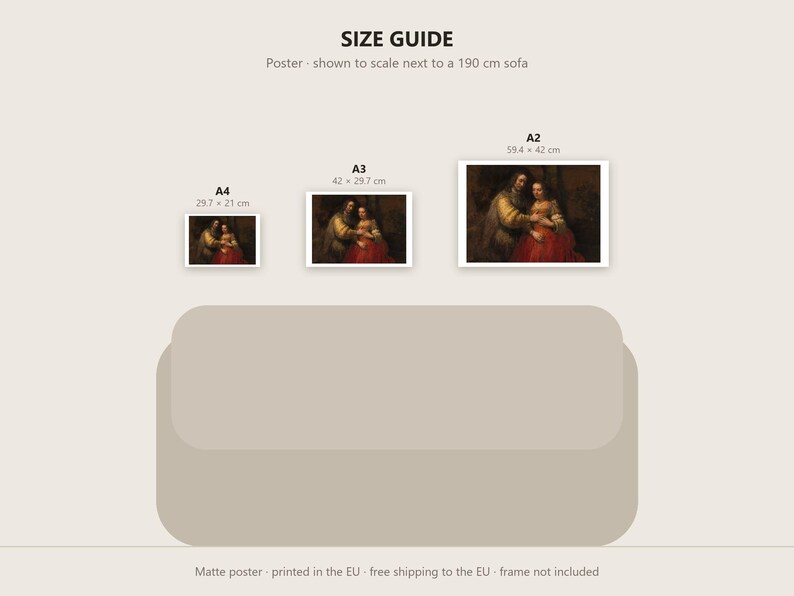 The Jewish Bride Print by Rembrandt, Dutch Golden Age Art Poster, Famous Painting Wall Art, A4 A3 A2, Printed in EU image 4