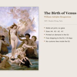 Venus födelse, tryck av William-Adolphe Bouguereau, akademisk konstaffisch, berömd målning, A4 A3 A2 A1, tryckt i EU bild 7