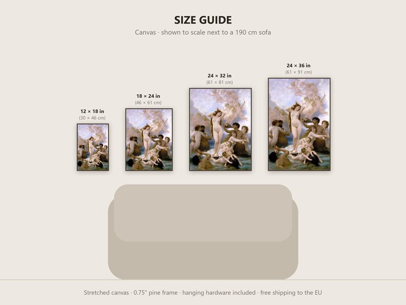 The Birth of Venus Canvas Print by William-Adolphe Bouguereau, Academic Wall Art, Famous Painting, Ready to Hang image 18