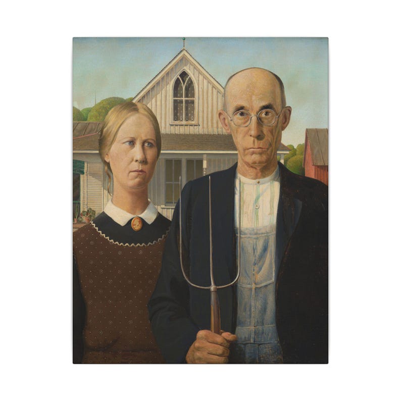 American Gothic Canvas Print by Grant Wood, Americana Wall Art, Famous Painting, Ready to Hang image 1