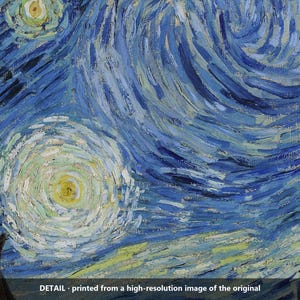 May include: An oil painting detail featuring thick, expressive brushstrokes in shades of blue, white, and yellow. A large, luminous yellow star is surrounded by swirling blue patterns. Text at the bottom reads: DETAIL - printed from a high-resolution image of the original.