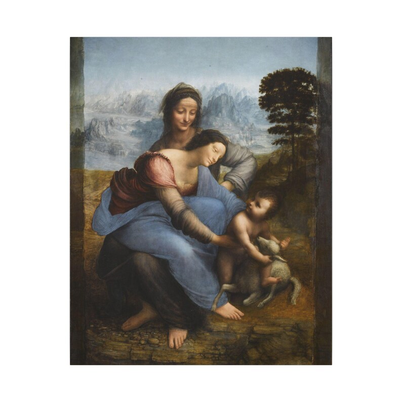 La Virgen, el Niño Jesús y Santa Ana, Leonardo da Vinci – Cuadro en lienzo, Renacimiento, pintura famosa, listo para colgar imagen 17