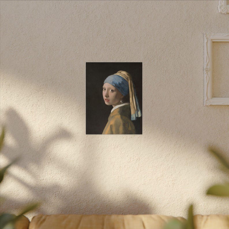 La joven de la perla, Johannes Vermeer – Cuadro en lienzo, Siglo de Oro neerlandés, pintura famosa, listo para colgar imagen 3