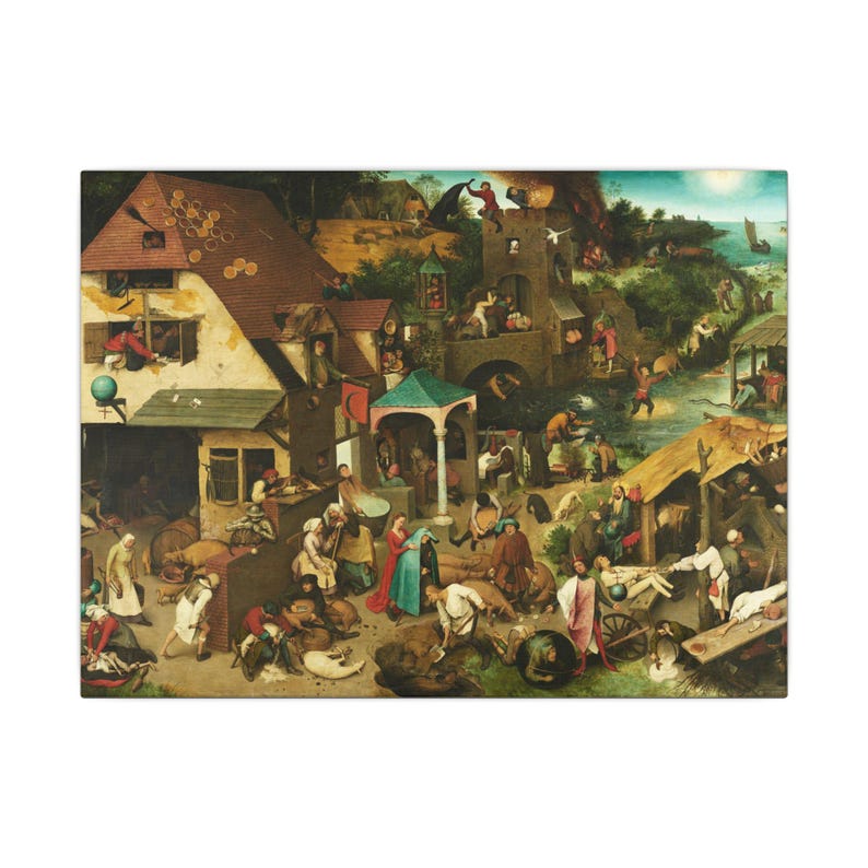 Netherlandish Proverbs Canvas Print by Pieter Brueghel the Elder, Flemish Wall Art, Famous Painting, Ready to Hang image 1