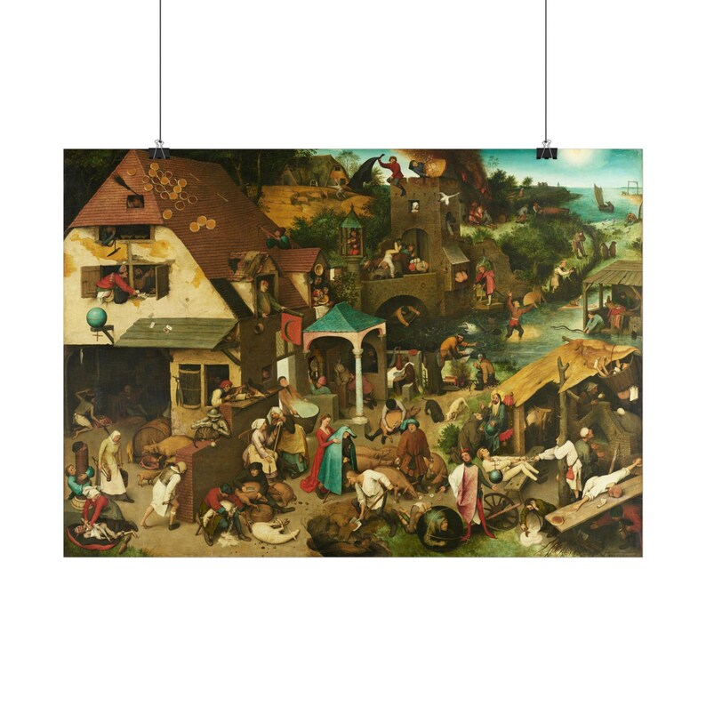 Netherlandish Proverbs Print by Pieter Brueghel the Elder, Flemish Art Poster, Famous Painting Wall Art, A4 A3 A2, Printed in EU image 3