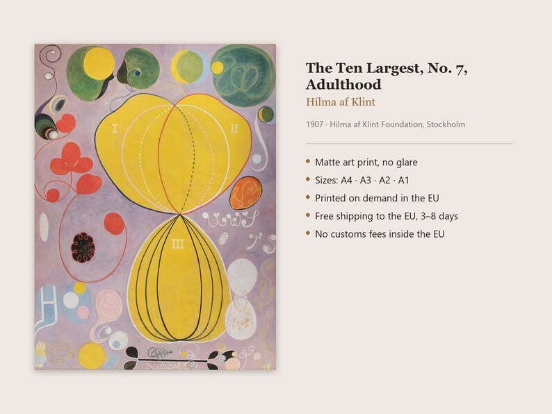 The Ten Largest, No. 7, Adulthood Print by Hilma af Klint, Abstract Art Poster, Famous Painting Wall Art, A4 A3 A2 A1, Printed in EU image 7