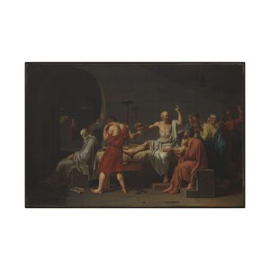 La muerte de Sócrates, Jacques-Louis David – Cuadro en lienzo, Neoclasicismo, pintura famosa, listo para colgar imagen 1