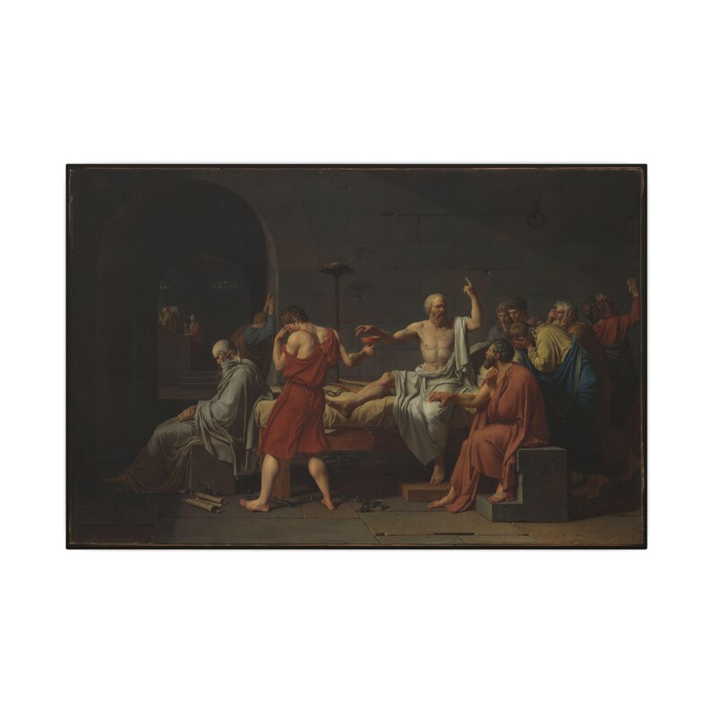 La muerte de Sócrates, Jacques-Louis David – Cuadro en lienzo, Neoclasicismo, pintura famosa, listo para colgar imagen 1