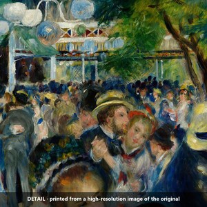 May include: An oil painting depicting a crowded outdoor dance scene with figures in period clothing, including straw hats and dresses, under green trees and a structure with white lanterns. The text DETAIL - printed from a high-resolution image of the original is at the bottom.