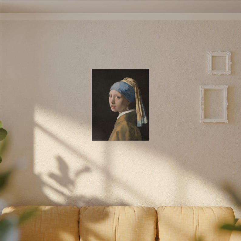 La joven de la perla, Johannes Vermeer – Cuadro en lienzo, Siglo de Oro neerlandés, pintura famosa, listo para colgar imagen 15