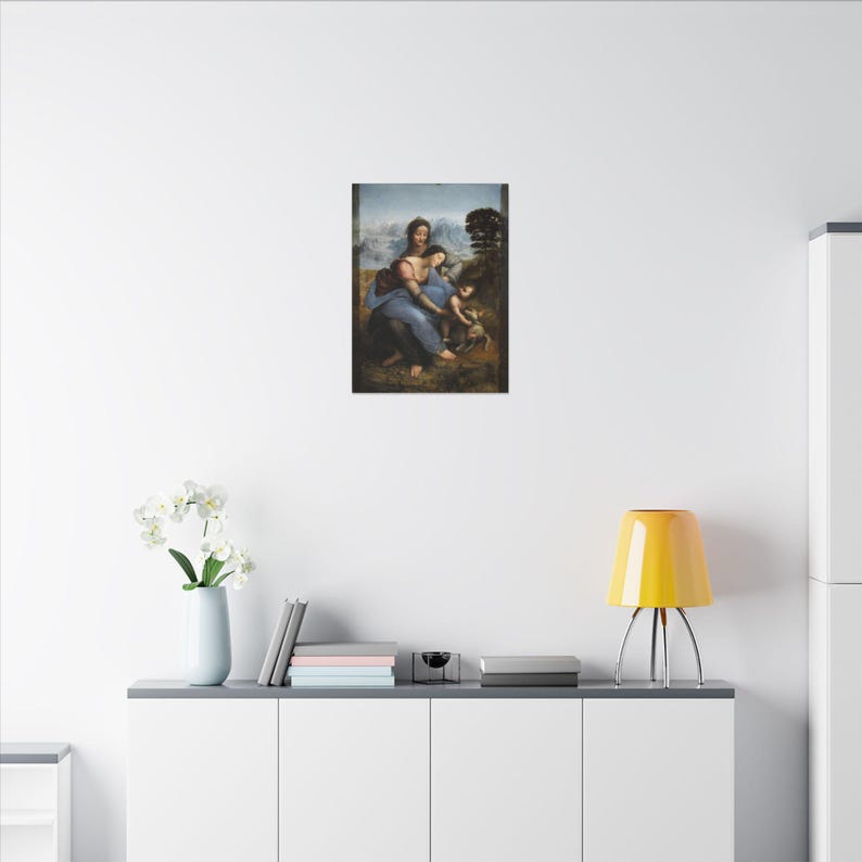 La Virgen, el Niño Jesús y Santa Ana, Leonardo da Vinci – Cuadro en lienzo, Renacimiento, pintura famosa, listo para colgar imagen 12