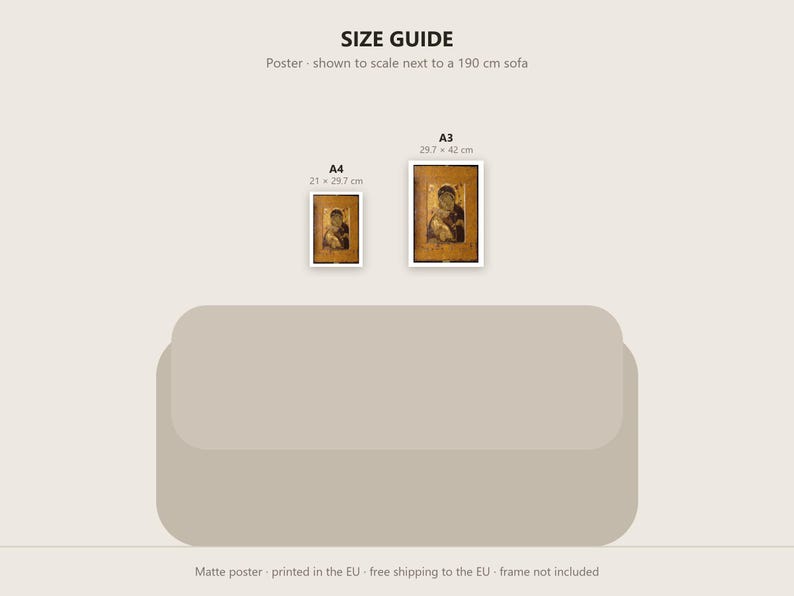 Theotokos of Vladimir Print, Byzantine Art Poster, Famous Painting Wall Art, A4 A3, Printed in EU image 3