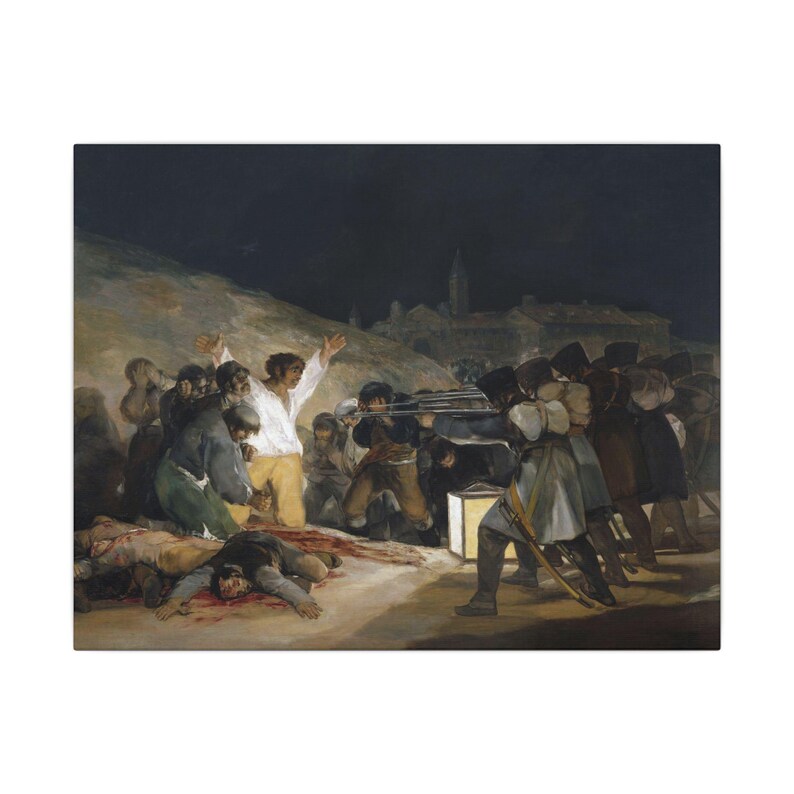 Canvasprint 'De Derde Mei 1808' van Francisco Goya, romantische muurdecoratie, beroemd schilderij, klaar om op te hangen. afbeelding 5