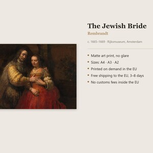 The Jewish Bride Print by Rembrandt, Dutch Golden Age Art Poster, Famous Painting Wall Art, A4 A3 A2, Printed in EU image 6