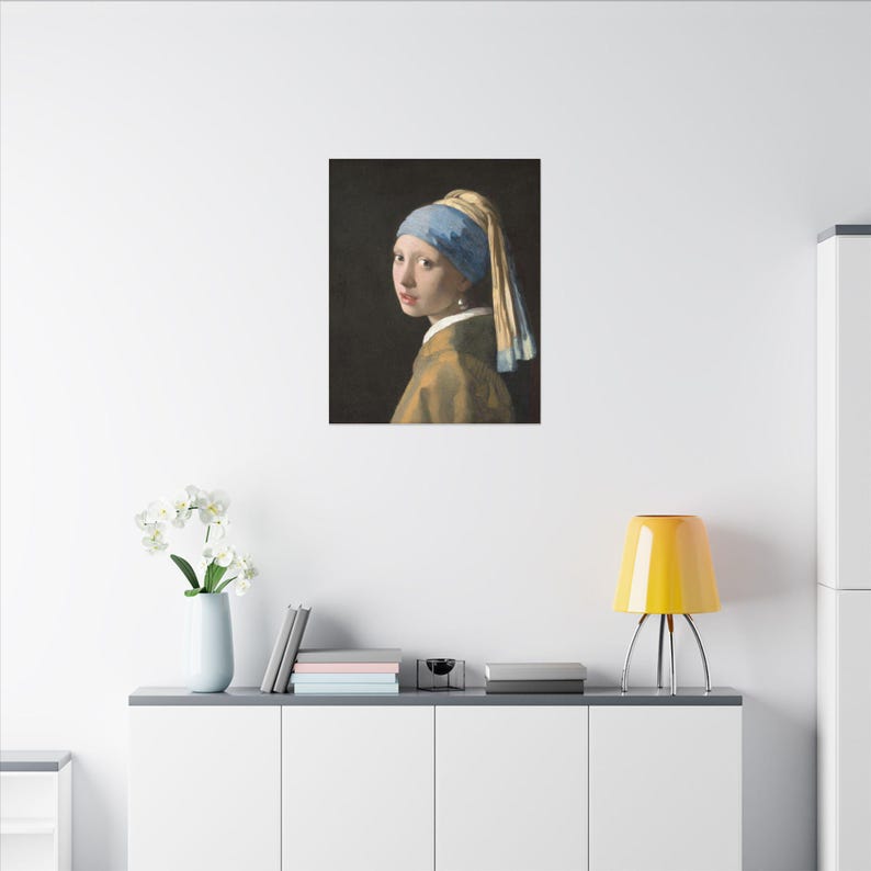 La joven de la perla, Johannes Vermeer – Cuadro en lienzo, Siglo de Oro neerlandés, pintura famosa, listo para colgar imagen 16