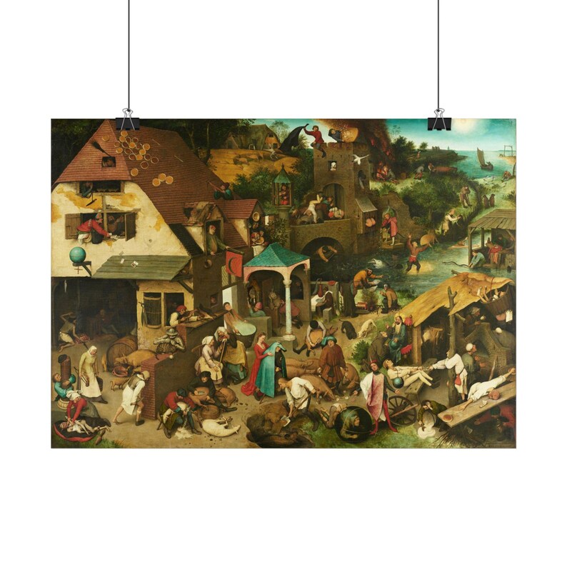 Netherlandish Proverbs Print by Pieter Brueghel the Elder, Flemish Art Poster, Famous Painting Wall Art, A4 A3 A2, Printed in EU image 2