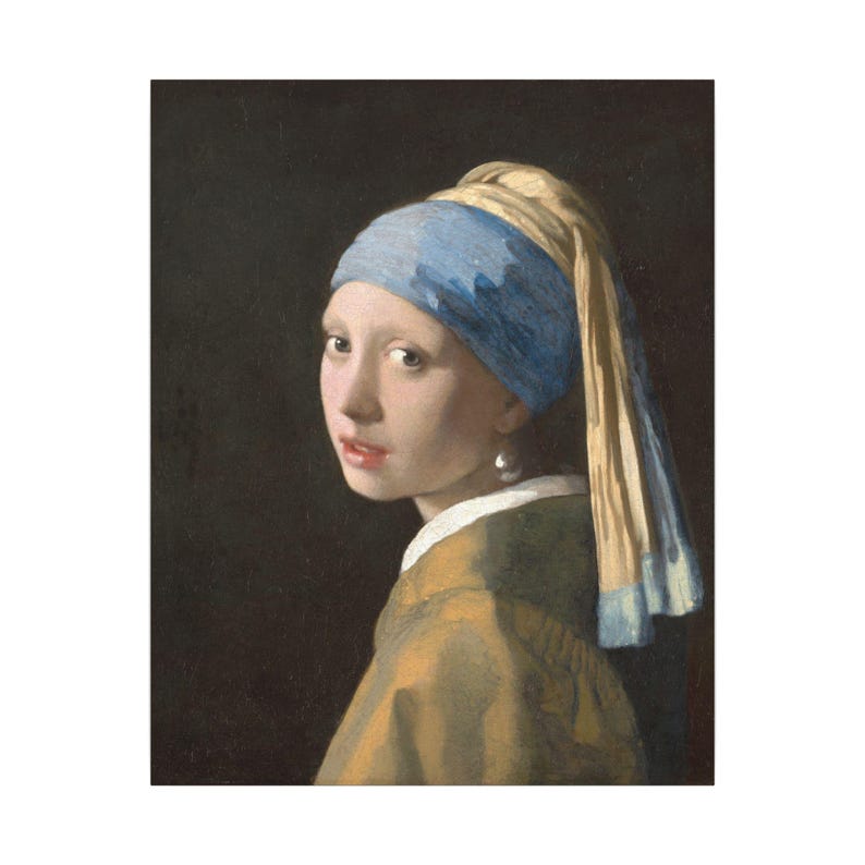 La joven de la perla, Johannes Vermeer – Cuadro en lienzo, Siglo de Oro neerlandés, pintura famosa, listo para colgar imagen 13