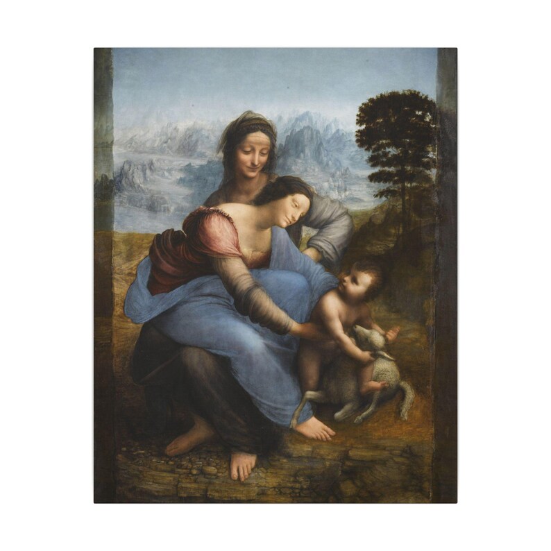 La Virgen, el Niño Jesús y Santa Ana, Leonardo da Vinci – Cuadro en lienzo, Renacimiento, pintura famosa, listo para colgar imagen 5
