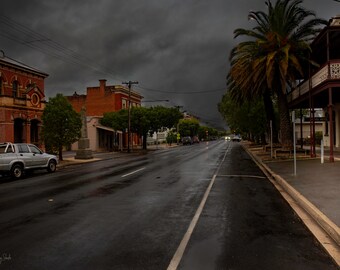 A Winters day Dunolly, Cold wet day, Storm clouds, Main street Dunolly,