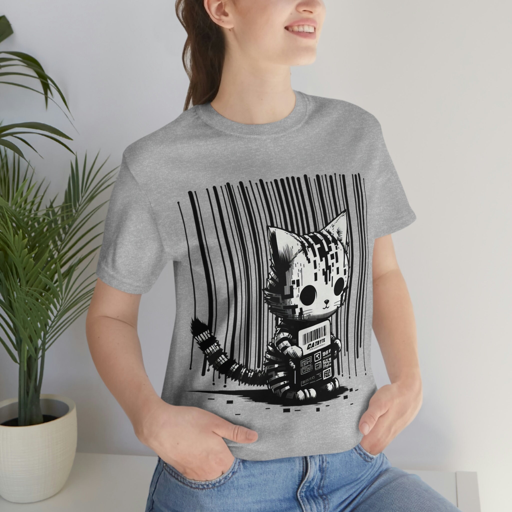 Cyberpunk Sci-fi Gamer Girl VR Cats - Barcode Cat - Unisex T-shirt ...