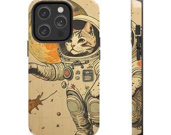 Japanese Woodblock Print Astronaut Cyberpunk Sci-Fi Cats - Chiharu - iPhone 11 12 13 14 15 16 Pro Max Tough Phone Case