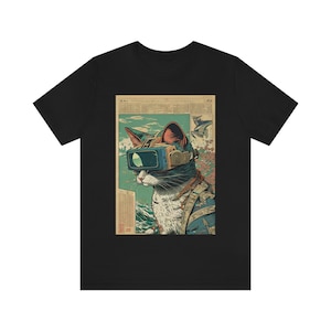 Japanese Woodblock Print Cyberpunk Sci-Fi Cats - Hachirou - Unisex T-Shirt