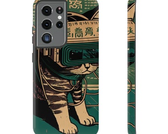 Samsung S21 - S21 Plus - S21 Ultra - S21 FE - Miyoko - Japanischer Holzschnitt Print Cyberpunk Sci-Fi Katzen Handyhülle