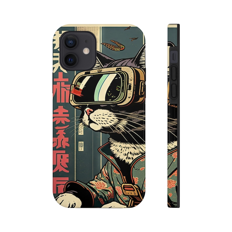 Japanese Woodblock Print Cyberpunk Sci-Fi Cats Namiko iPhone 11 12 13 14 15 Pro Max Tough Phone Case image 5