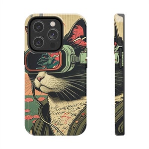Impresión en madera japonesa Cyberpunk Sci-Fi Cats - Botan - iPhone 11 12 13 14 Pro Max Tough Phone Case