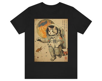 Japanese Woodblock Print Astronaut Cyberpunk Sci-Fi Cats - Chiharu - Unisex T-Shirt
