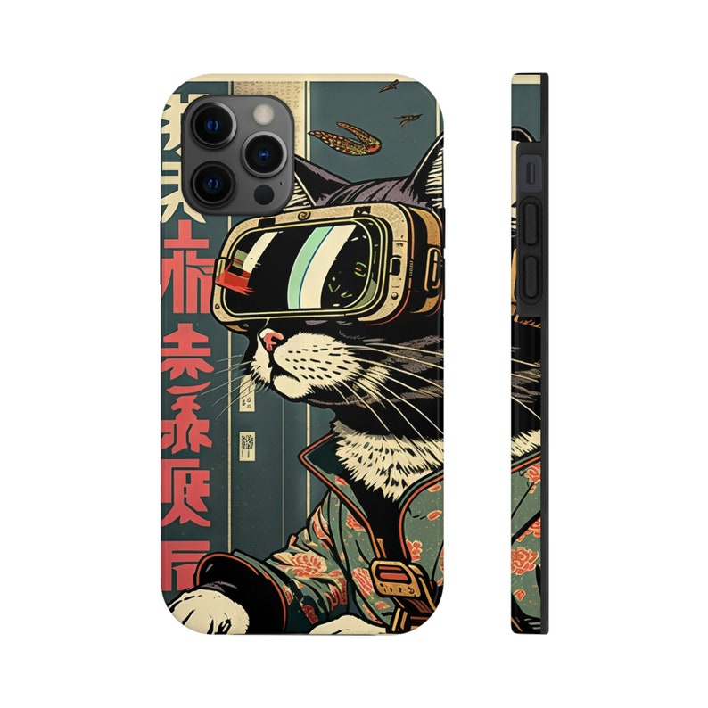 Japanese Woodblock Print Cyberpunk Sci-Fi Cats Namiko iPhone 11 12 13 14 15 Pro Max Tough Phone Case image 7