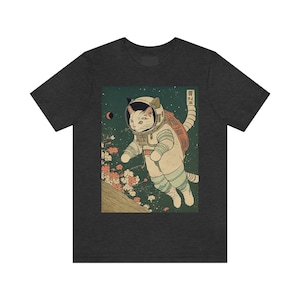 Japanese Woodblock Print Cyberpunk Astronaut Sci-Fi Cats - Masashi - Unisex T-Shirt