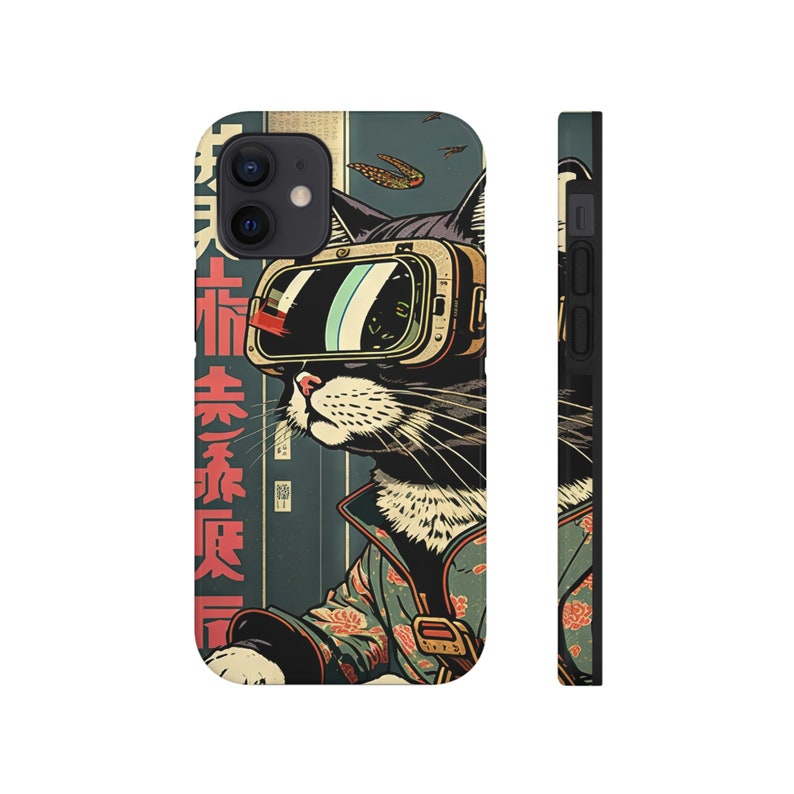 Japanese Woodblock Print Cyberpunk Sci-Fi Cats Namiko iPhone 11 12 13 14 15 Pro Max Tough Phone Case image 6