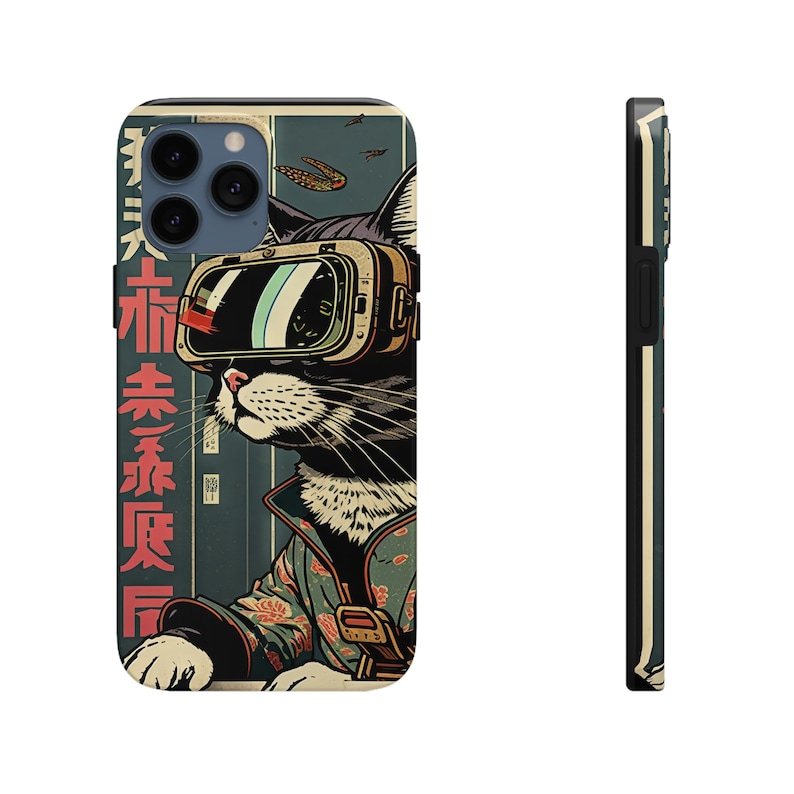 Japanese Woodblock Print Cyberpunk Sci-Fi Cats Namiko iPhone 11 12 13 14 15 Pro Max Tough Phone Case image 4