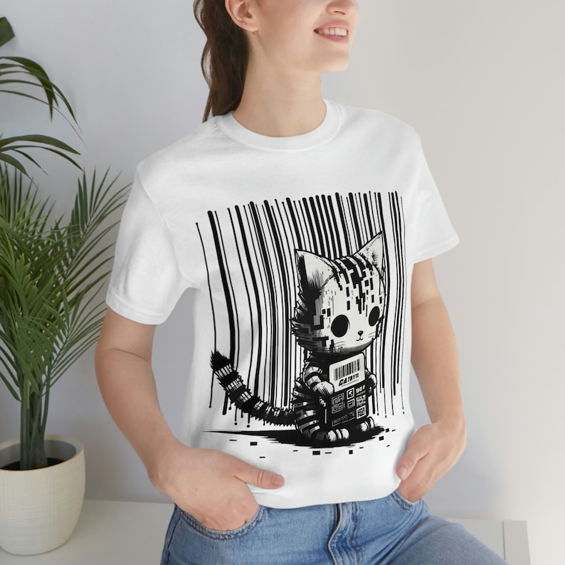 Cyberpunk Sci-fi Gamer Girl VR Cats - Barcode Cat - Unisex T-shirt ...