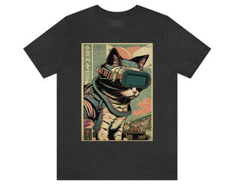 Japanese Woodblock Print Cyberpunk Sci-Fi Cats - Akihiko - Unisex T-Shirt