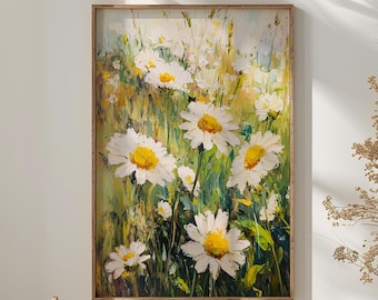 Daisy Painting: Wildflower Landscape, Farmhouse Wall Art (Digital Download)
