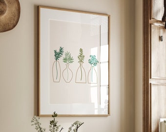 Boho Vase Plants Print: Abstract Line Art, Modern Home Decor (Digital Download)