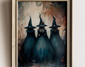 Decorazioni da strega, decorazioni da parete di Halloween, poster vintage di Halloween con streghe, decorazioni rustiche di Halloween, stampe da strega, decorazioni da parete con streghe, Halloween oscuro,