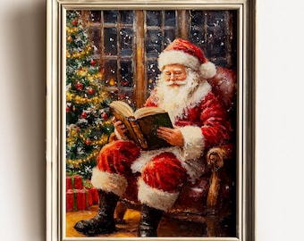 Vintage Santa Claus Reading Book Print: Rustic Christmas Wall Art (Digital Download)