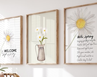 Daisy Watercolor Print Set: Boho Floral Wall Art (Digital Download)