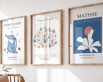 Set di stampe di Henri Matisse: decorazione murale moderna blu (download digitale)